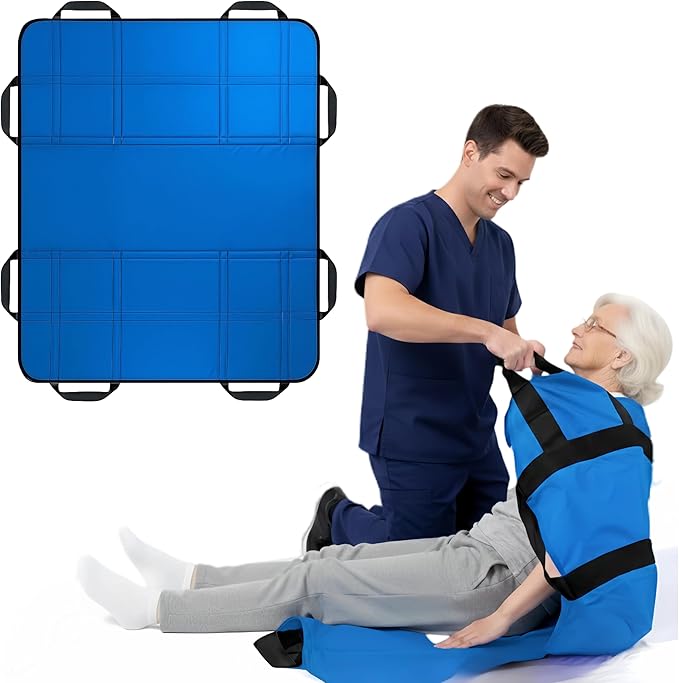 Upgraded 3-Layer Comfort Positioning Bed Pad with Handles Washable Waterproof Transfer Board for Turning Moving Patient Inconvenience Care Transfer Sheet, 36"x 28", Small, Lake Blue