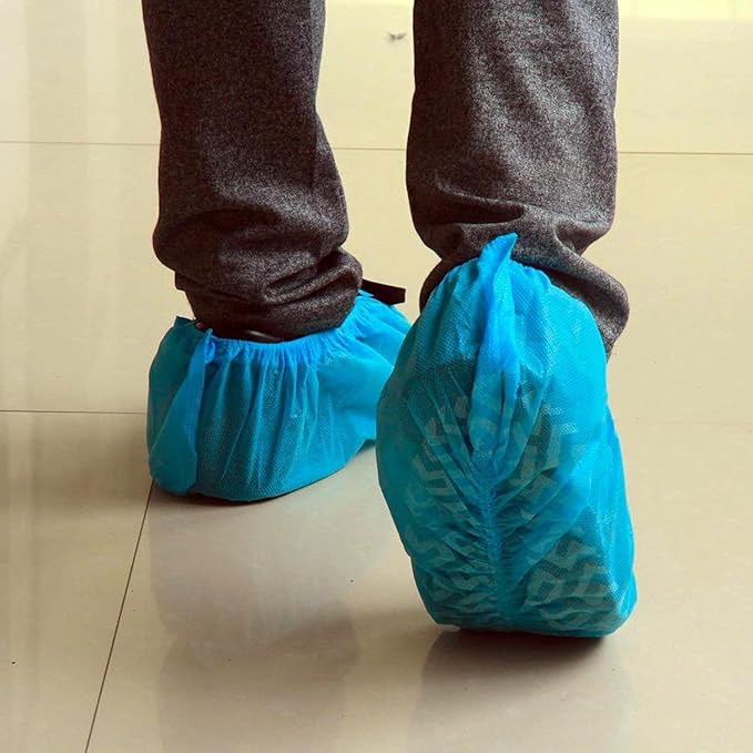 G & F Products Disposable Shoe Covers, Slip-Resistant Booties, Heavy-Duty, Waterproof, Elastic Band, Non-Slip Silicone Sole, Reusable, Protects Floors, Blue, 11 Us Men & 13 Us Women, 200 Pieces