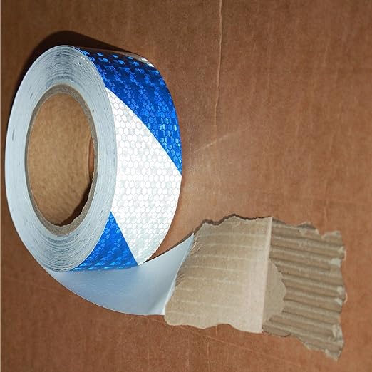 Blue and White Reflective Tape Outdoor Waterproof 1 inch X 166 feet, High Visibility Hazard Conspicuity Industrial Marking Tape