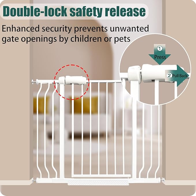 Extra Wide Baby Gate 85.8-90.5 Inch, Pressure Mounted No Drill, Extra Wide Safety Gate for Large Entries, White Metal with Extension Kit, White