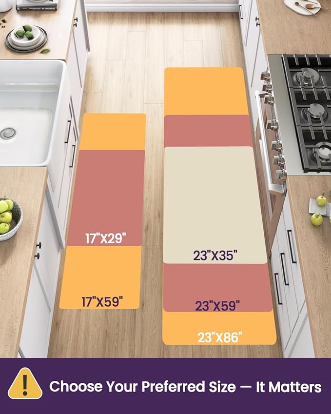 DEXI Kitchen Mats for Floor Cushioned, 17x29+17x59 Extra Large Runner Rug Non Slip, Waterproof Soft Comfort Standing Padded Anti Fatigue Decorative Set of 2, Light Beige