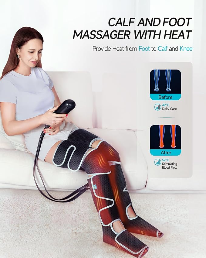 ALLJOY Christmas Gifts, Leg Massager for Circulation and Pain Relief FSA, Gifts for Men Women Dad Mom, Leg Massager with Heat and Compression, 2 Heat 5 Modes 4 Intensities 4 Extenders
