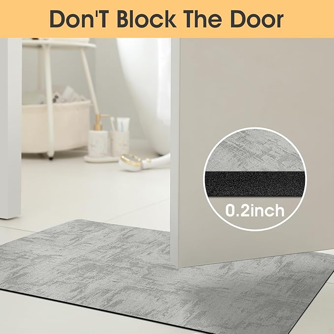 Ultra Thin Bath Mat, Upgrade Backing Non Slip Thin Bath Mats Fit Under Door, Quick Dry Ultra Absorbent Bathroom Rugs, Machine Washable Bath Rugs for Bathroom, Bathtub, Light Gray/Marble/24"x17"