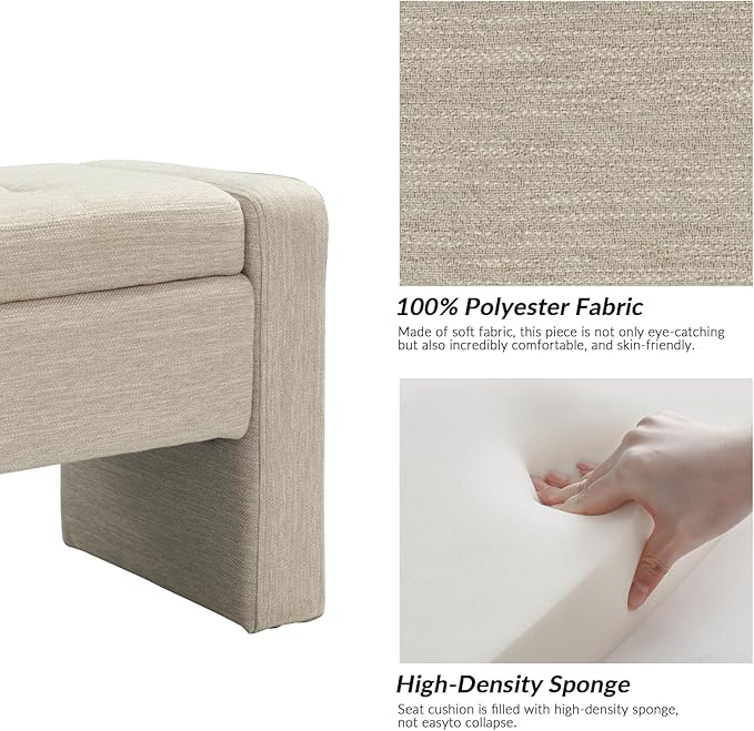 55" Modern Upholstered Storage Bench with Tufted Seat, Fabric Ottoman Bench for Bedroom, Entryway, or Living Room, Soft Close Hinge,Beige