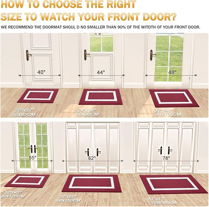 OLANLY Indoor Door Mat, 59x20, Non-Slip Absorbent Resist Dirt Entrance Mat, Washable Low-Profile Inside Entry Doormats for Entryway, Red