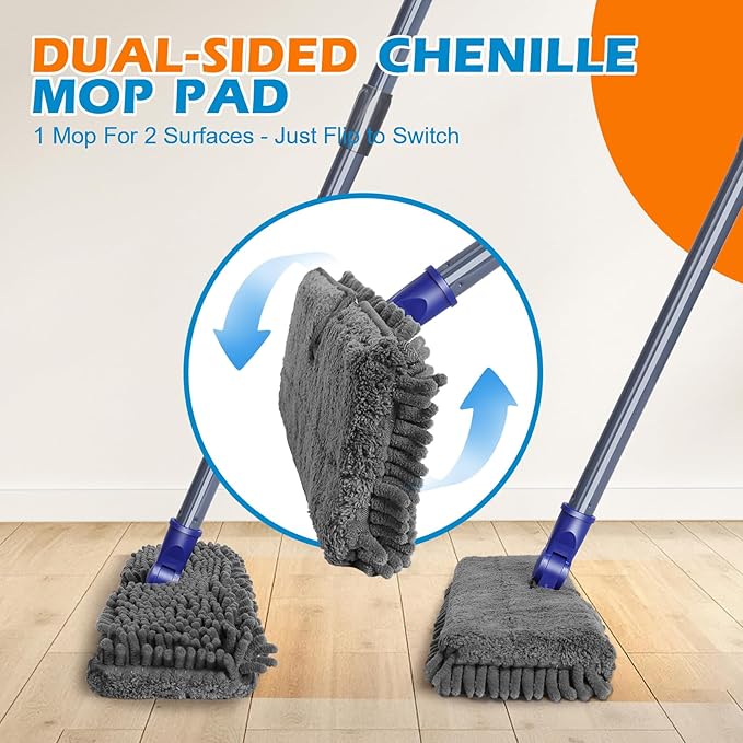 Microfiber Mops for Floor Cleaning, Masthome Dust Mop with 4 Washable Pads, 2-SidedMicrofiber Flip Mop for Wet & Dry Use, Flat Floor Mops for Hardwood, Laminate, Vinyl,Kitchen, Tile -1 Scraper