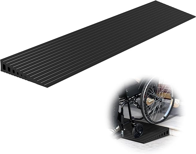 1.6" Rise Threshold Ramps for Doorways, 2000 Lbs Load Capacity, 35.5" Wide Natural Rubber Power Wheelchair Ramp is Adjustable and Cuttable for Doorways, Curb, Sweeper, Power Scooters, Bathroom