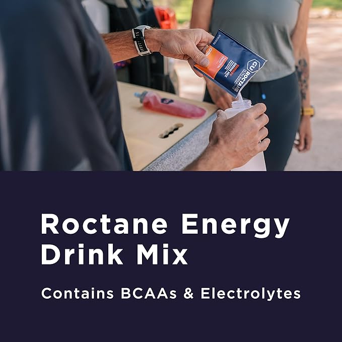 GU Energy Roctane Ultra Endurance Energy Drink Mix, Vegan, Gluten-Free, Kosher, 35mg of Caffeine, and Dairy-Free n-the-Go Energy for Any Workout, 10 Single-Serving Packets, Tropical Fruit