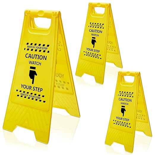 3 Pcs Caution Watch Your Step Sign Safety Double Sided Floor Heavy Duty Plastic Warning Caution Sign for Home Yard Outdoor Wet Floor Step, 24 x 11.6 x 8 Inch, Black on Yellow