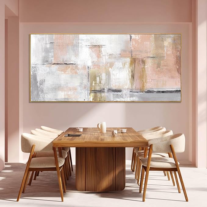 SOUGUAN Contemporary Home Wall Decor Pink and White Canvas Painting Abstract Wall Art 32"x70" Decorations for Bedroom Kitchen Artwork
