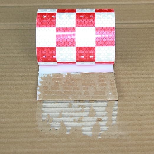 Reflective Tape Red and White 4 inch X 10 feet, Outdoor Waterproof Hazard Conspicuity Warning Industrial Marking Tape