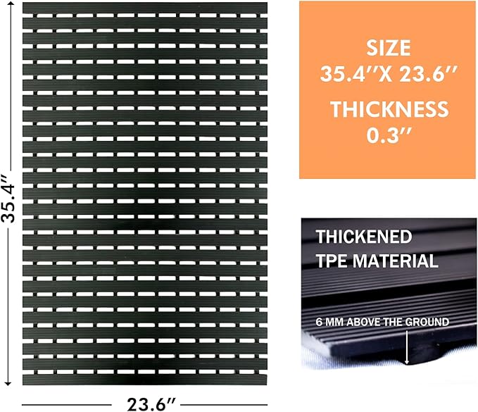 Extra Large Shower Mat Non Slip (35.4"*23.6"),Heavy Bathtub Mat for Elderly with Drain Holes,No Suction Cups Large Shower Floor Mats for Inside Shower,Black