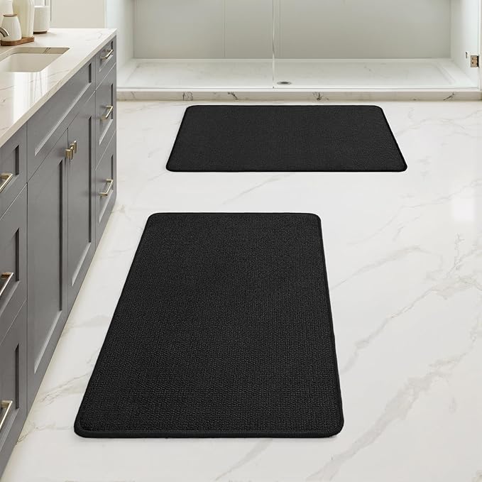 MIULEE Set of 2 Ultra Thin Bathroom Rugs, Rubber Bath Mats for Bathroom Non Slip, Quick Dry Absorbent Bath Rug Machine Washable, Fit Under Door, Shower, Sink, Halloween Home Decor, Black, 17x27 Inch