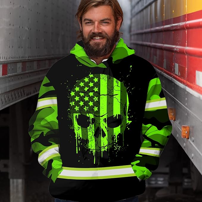 US Flag High Visibility Hoodie for Men Reflective Hoodie Safety Workwear for Worker Runner Patriotic ACC02