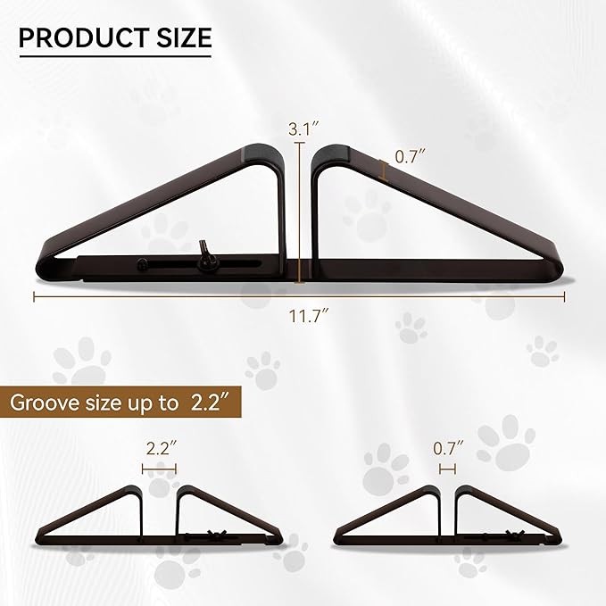 Support Feet for Pet Gate (Updated Version), Pet Gate Metal Support Feet Set of 2 for Extra Wide Foldable Dog Gate, Easy to Install, A Pair of Safety Fence Feet for Wooden Dog Gate, Brown