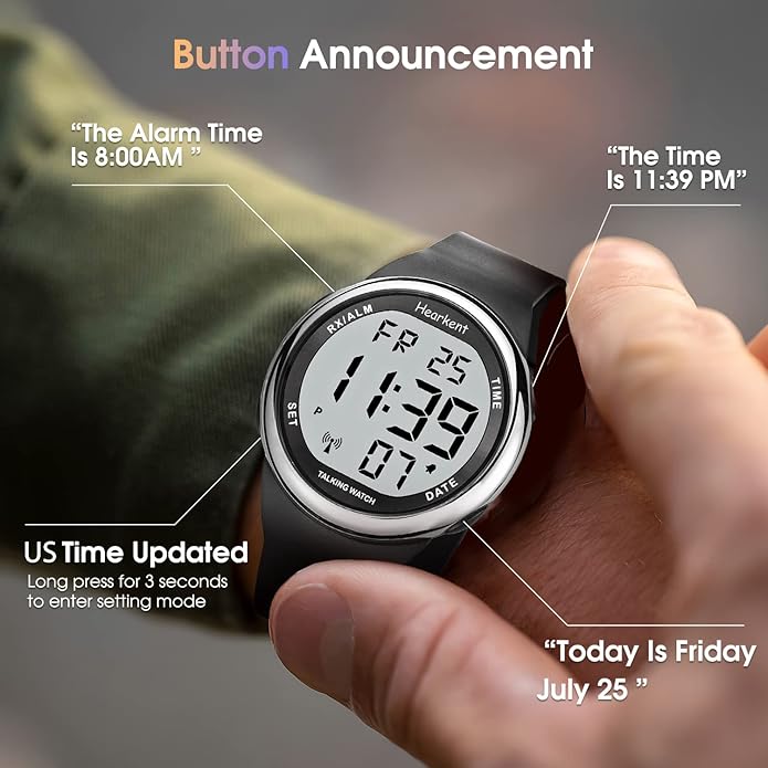 Atomic Talking Watch Sets Itself for Visually impaired or Seniors LCD Big Number Easy-to-Read Talking Watch for Elderly