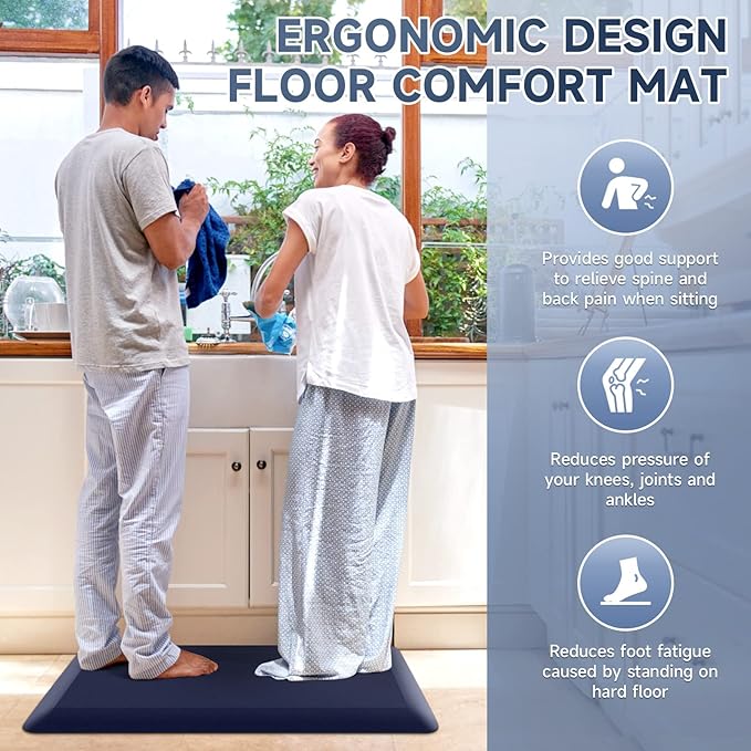 4/5 Inch Thick Kitchen Mats for Floor, StepRite Kitchen Rug for Standing Desk, Non-Slip, Thicker, Stain & Water Resistant, Comfort Anti Fatigue Floor Mat for Home, Kitchen, Office - Blue,108 * 30''