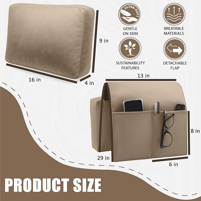 Recliner Headrest Pillow, Versatile Neck Support Cushion with Velvet Cover for Adults, Ideal Accessory for Chair, Couch, Office, Bed, Lumbar Pain Relief, Travel, Lounging, Beige