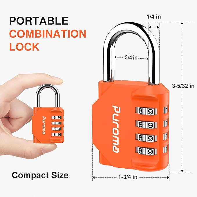Puroma 1 Pack Combination Lock for Locker 4 Digit Outdoor Waterproof Padlock for School, Gym, Sports, Fence, Toolbox, Gate, Case, Outdoor, Hasp Storage, Cabinets (Orange)