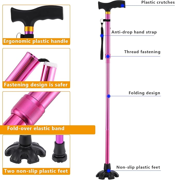 Walking Cane LIXIANG Cane for Man/Woman | Mobility & Daily Living Aids | 5-Level Height Adjustable Walking Stick | Comfortable Plastic T-Handle Portable Walking Stick Folding Cane