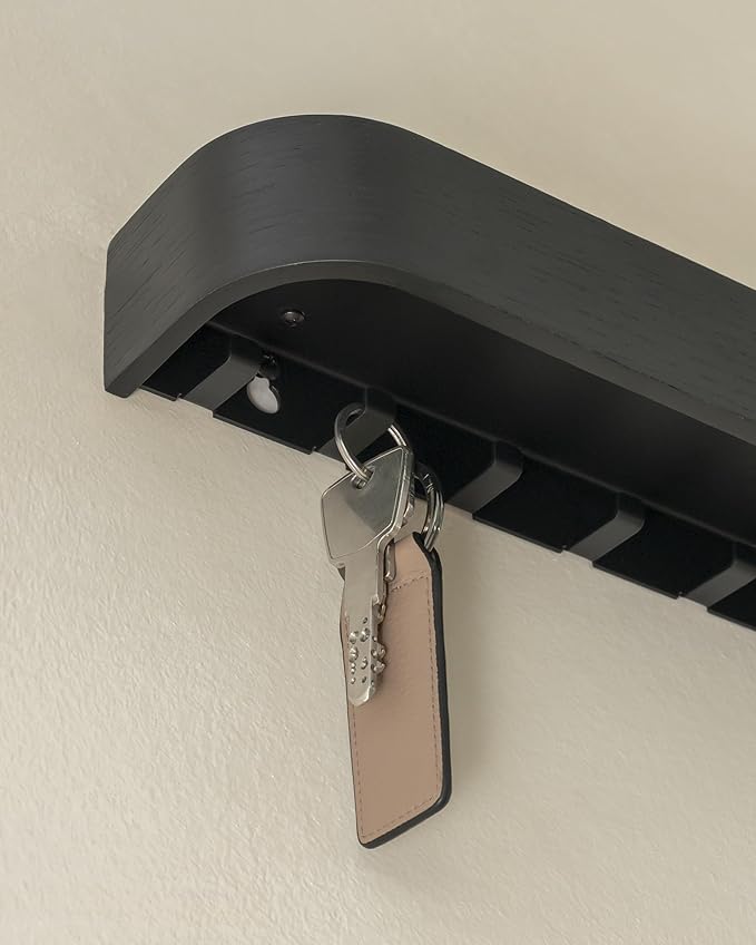 Kazai. Key Holder 'Toke' | Minimalist Key Hook Design from Berlin | Modern Key Holder Wall Mount with Wooden Shelf | Key Rack for Wall as Entryway Organizer | Oak, Black
