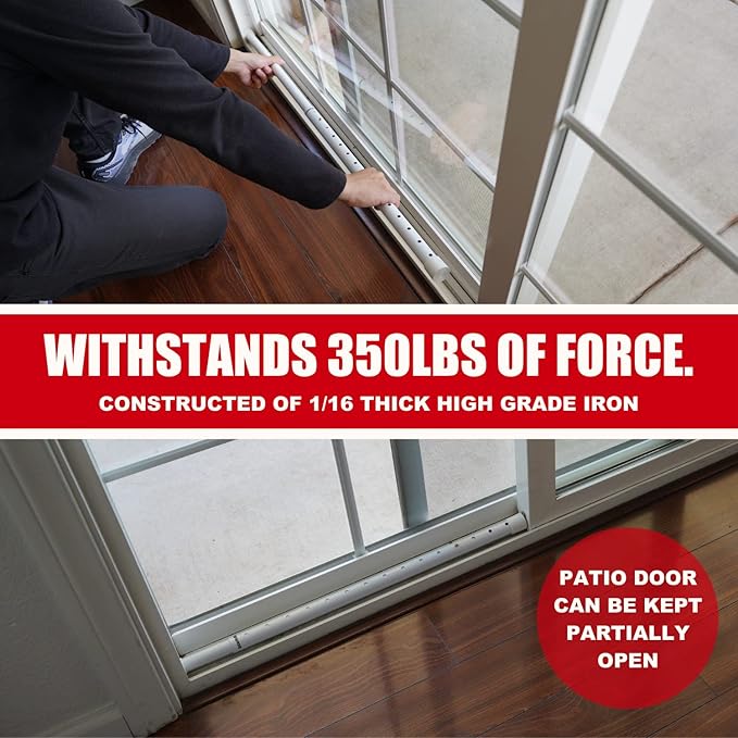SECURITYMAN 3-in-1 Door Security Bar & Sliding Patio Door Security Bar (2 Pack) via Interchangeable Caps - Heavy Duty Iron Door Stoppers for Home, Apartment, Travel Hotel, Sliding Windows - White