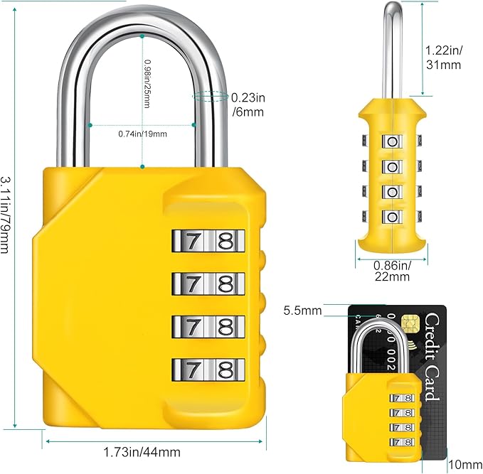 ZHEGE Combination Lock, 4 Digit Combination Padlock Outdoor, School Lock, Gym Locks (Yellow)