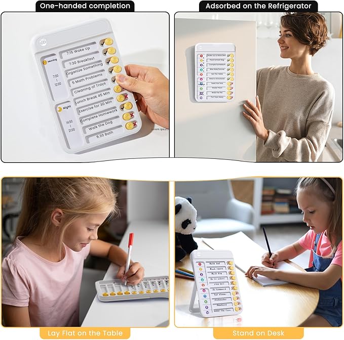 Magnetic Chore Chart for Kids, ADHD Tools for Kids to Do List Checklist Task Board Routine Chart Visual Schedule for Fridge with 10 Sliders and Magnetic Marker - White