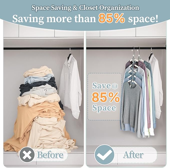 Clothes Hangers Space Saving Shirt Organizer, Non Slip Multi Shirt Hangers for Closet with Foam Padded Closet Organizers and Storage for Sweater Hoodie Blouse Coat Dress Short Beige 2 Pack