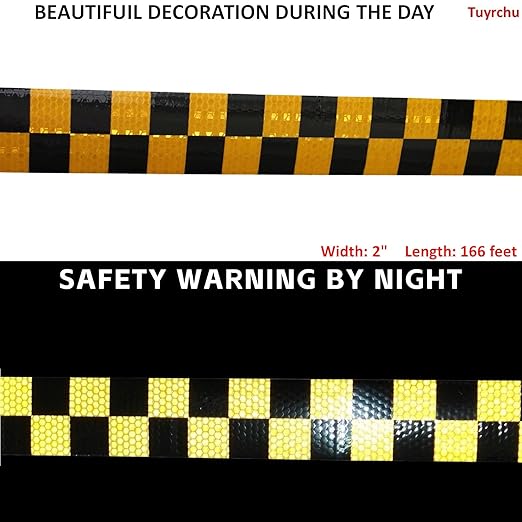Yellow Black Reflective Tape 2 inch X 166 feet, Outdoor Waterproof Hazard Conspicuity Warning Industrial Marking Tape