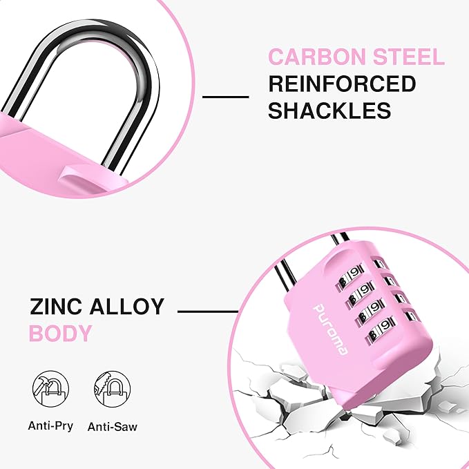 Puroma 1 Pack Combination Lock for Locker 4 Digit Outdoor Waterproof Padlock for School, Gym, Sports, Fence, Toolbox, Gate, Case, Outdoor, Hasp Storage (Pink)
