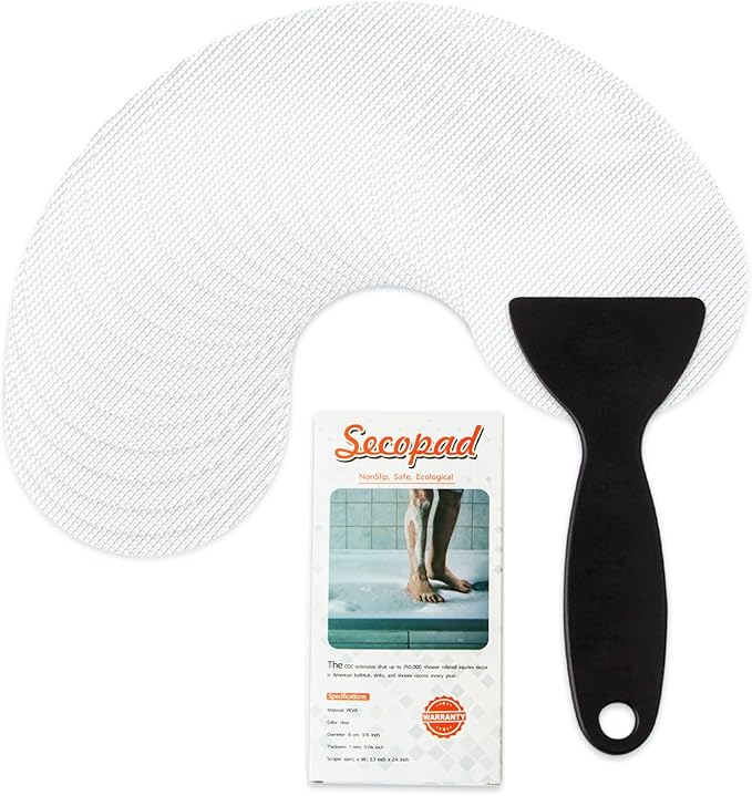 Bathtub Stickers Non-Slip, 12PCS Safety Shower Treads Adhesive Appliques with Premium Scraper (White)