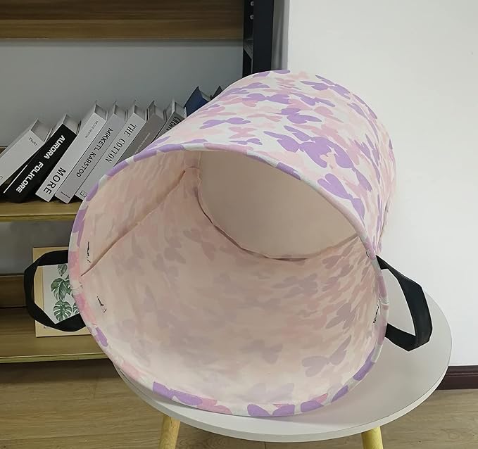 19.7 Inch Round Butterfly Pattern Laundry Clothes Hamper Laundry Basket with Handles,Storage Organizer Bins Laundry Gift Basket for Room, Bedroom Decor