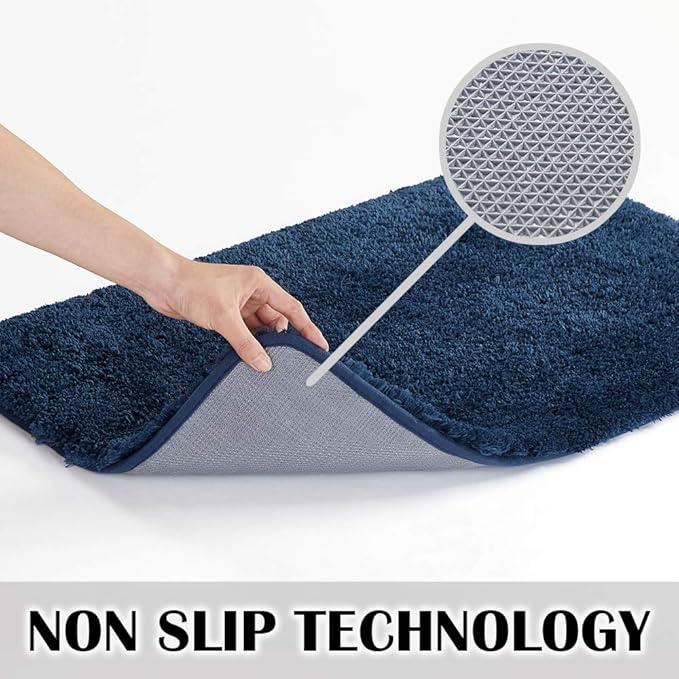 Suchtale Large Navy Shaggy Bathroom Mat (24 x 60) - Extra Soft Machine Washable Microfiber Non Slip Mat With Rubber Back