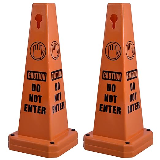 OrangeStar Do Not Enter Cones 4-Pack, 26.5" Large 4-Sided No Entry Message Safety Cones with Heavy Rubber Base for Indoor Outdoor Use, Traffic Control, Security, Warehouse Safety