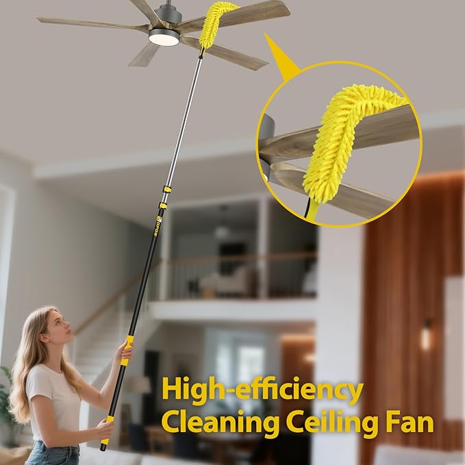 20 Foot High Ceiling Duster Kits with 5-12ft Heavy Duty Extension Pole, High Reach Duster for Cleaning,Microfiber Feather Duster,Cobweb Duster,Ceiling Fan Duster,Window Squeegee & Cleaner