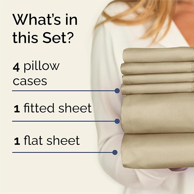 King 6 Piece Sheet Set - Cooling & Breathable Bed Sheets - Hotel Luxury Bed Sheets for Women, Men, Kids & Teens - Comfy Bedding with Deep Pockets & Easy Fit - Soft and Wrinkle Free - King Beige Sheets