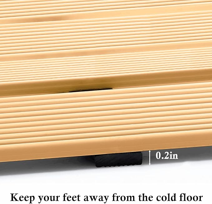 Non Suction Cups Shower Mat(16.9" × 25.7"),Non Slip Shower Mats for Inside/Outside Shower,Heavy Duty Rubber Shower Floor Mat for Elderly (Apricot)