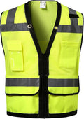 Reflective Safety vest With back plan pocket,High visibility Class 2 Heavy Duty Surveyor Vest with Zipper,Hi Vis Vest ANSI/ISEA Standard, Construction Work Vest for Men＆Women(Lime,3XL)