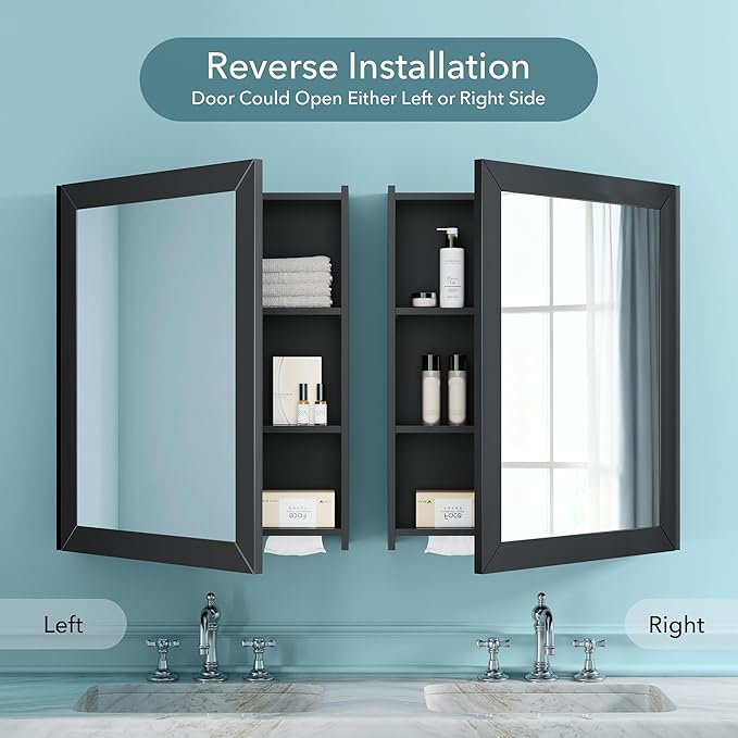 Bathroom Mirror Cabinet - Large Single Door 24x30 inchs Wall Cabinet Bathroom Vanity Mirror Cabinet with Facial Tissues Slot and Multifunctional Storage Area