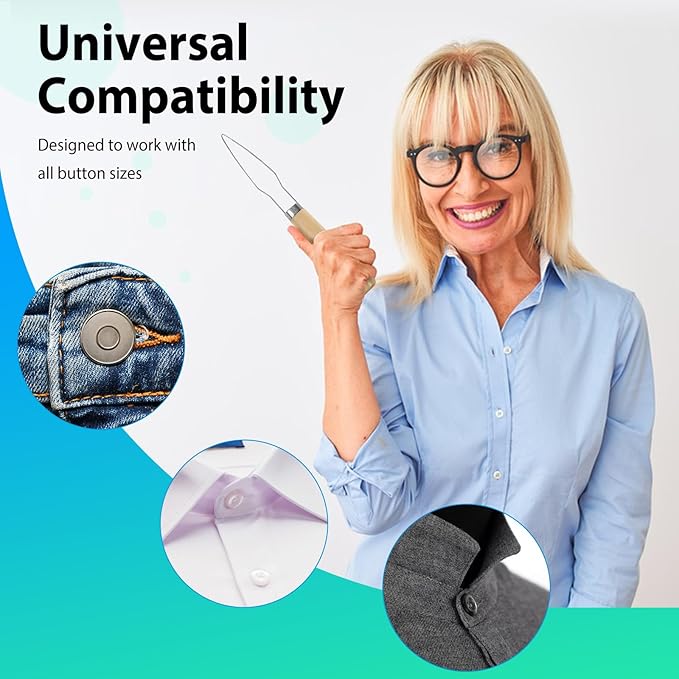 2pcs Button Hook Assist Device with Easy-Grip Wooden Handle for Shirts, Coats, Dresses - Ideal Button Aids for Arthritis & Limited Dexterity