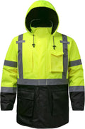 Reflective Jacket, High Visibility Parka, Waterproof Hi Vis, Safety Jacket with Removable Hood and Zipper, ANSI Class 3 (Lime,Large)