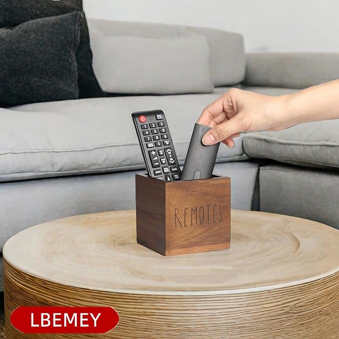 Acacia Wood Remote Control Holder, TV Remote Holder, Remote Organizer for Table,Home,Living room, bedroom for Wooden Remote Box (Brown, S,for 2 or 3 Remote Controls)