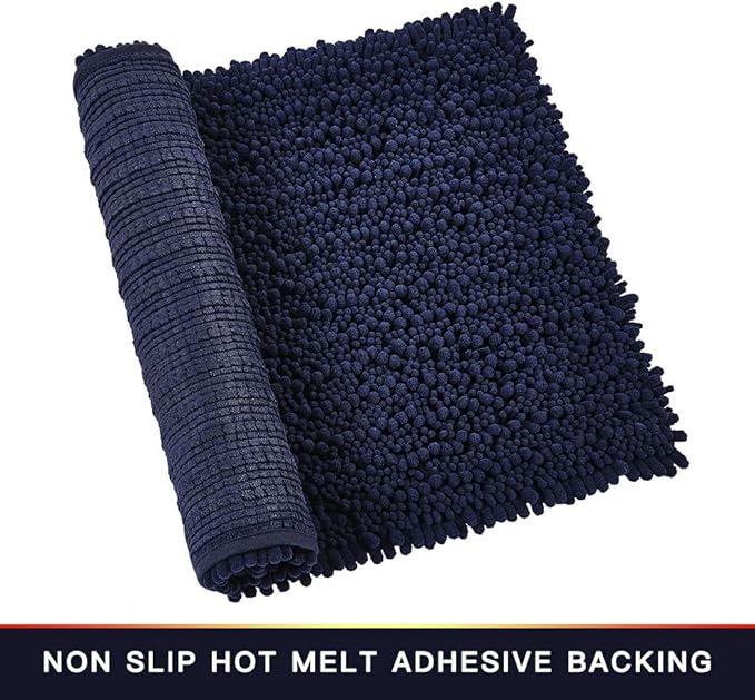 Walensee Large Bathroom Rug Non Slip Bath Mat (72x24 Inch Navy) Water Absorbent Super Soft Shaggy Chenille Machine Washable Dry Extra Thick Perfect Absorbant Best Plush Carpet for Shower Floor