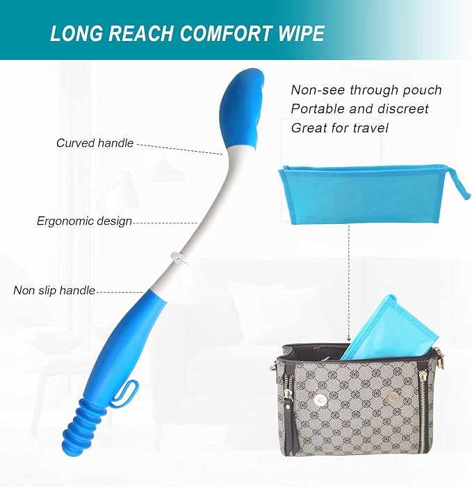 Foldable Toilet Aids for Wiping - Butt Wiper Self Wipe Assist Toilet Aid Wand - Long Reach Comfort Bottom Wiping Aid Tool - Daily Living Bathroom Aids for Limited Mobility