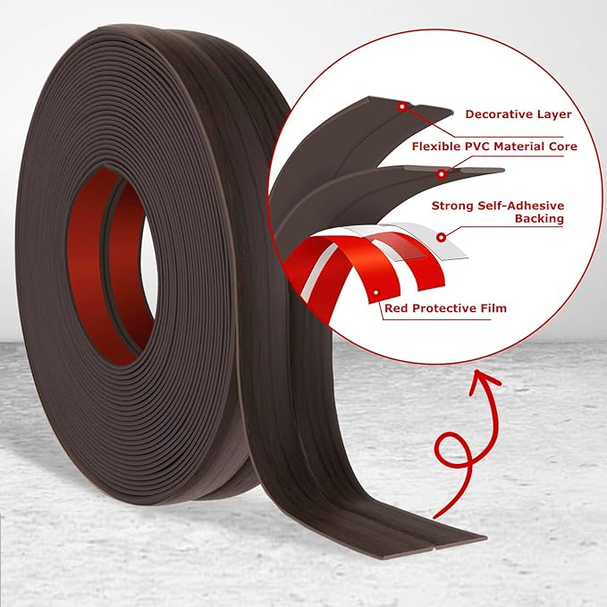 Flexible Wall Corner Protector Moulding Trim Peel and Stick Wall Corner Guards Edge Protector Self Adhesive Molding Trim Strip for Edge Ceiling (Dark Walnut Wood Grain, 0.8 in x 40 Ft)