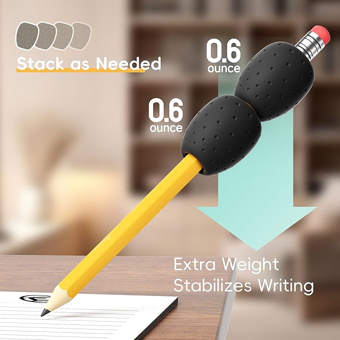 ELETIUO 6-Pack Weighted Pencil Grips,0.6oz Silicone Handwriting Aid for Kids&Adults, Special Needs & Artists. Improves Penmanship & Fine Motor Skills for Autism,ADHD,Tremors, Dyspraxia & Therapy,Black