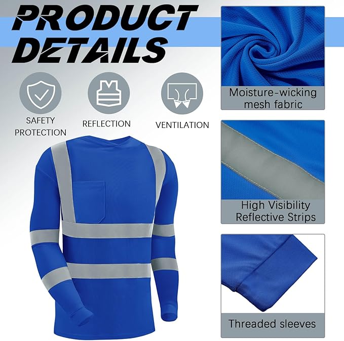 Amylove 4 Pcs Reflective Safety T Shirt High Visibility Work Shirts Sun Protection Construction