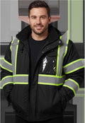 sesafety Reflective Jacket for Men, High Visibility Jackets, Safety Jackets for Men, Hi Vis Construction Bomber Jackets Waterproof with Pockets and Zipper, Black Bottom, Class 3