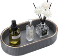 GORESE PU Leather Valet Tray Perfume Organizer, Oval Jewelry Trays Nightstand Organizer Key Bowl Trinket Dish for Dresser Bedside, Vanity Tray for Bathroom, EDC Trays for Men Women, 11×5.9 in, Gray